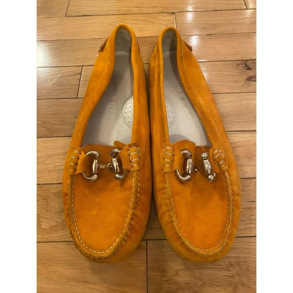 Patricia Green Womens‎ Orange Suede Slip-On Loafers With Metal Bit Detail Size 9